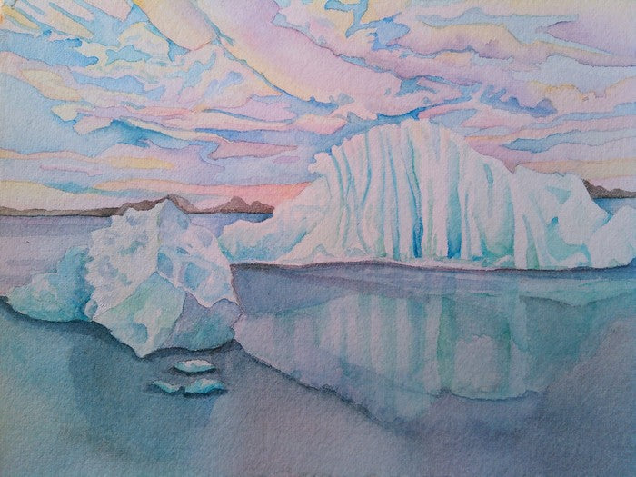 Glacial Glow, 2017, watercolor on paper, 9 x 11 in. / 22.86 x 27.94 cm.