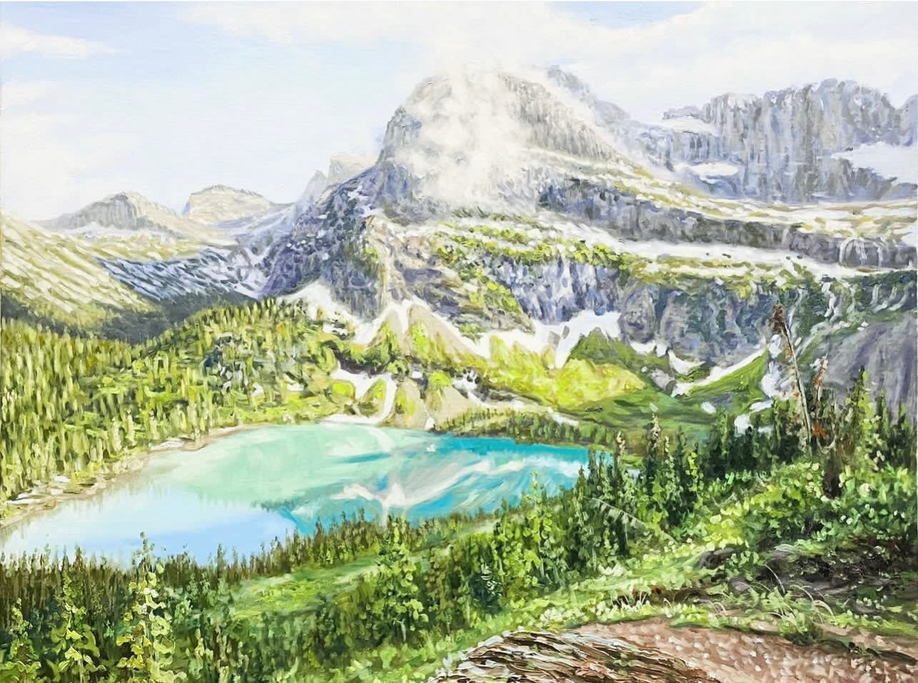 Glacier National Park, Montana, 2023, oil painting, 40 x 60 in. / 101.6 x 152.4 cm.