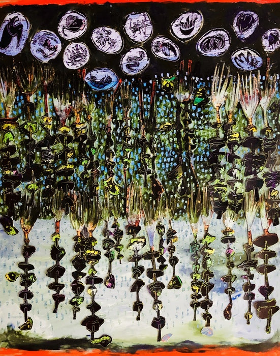 Forces of Gravity, 2018, mixed media on paper, 26 x 21 in. / 66.04 x 53.34 cm.