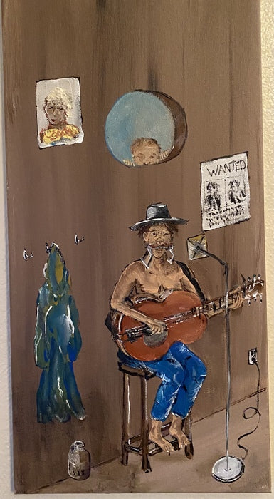 Guitar Blackhat Hillbilly Band, 2021, acrylic on canvas, 10 x 20 in. / 25.4 x 50.8 cm.