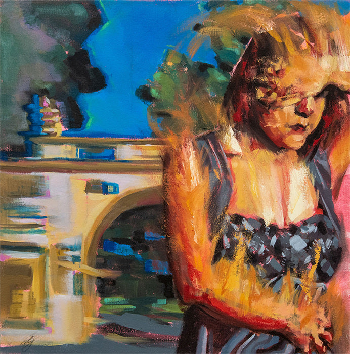 Help, I'm on Fire, 2022, oil on canvas, 17 x 17 in. / 43.18 x 43.18 cm.