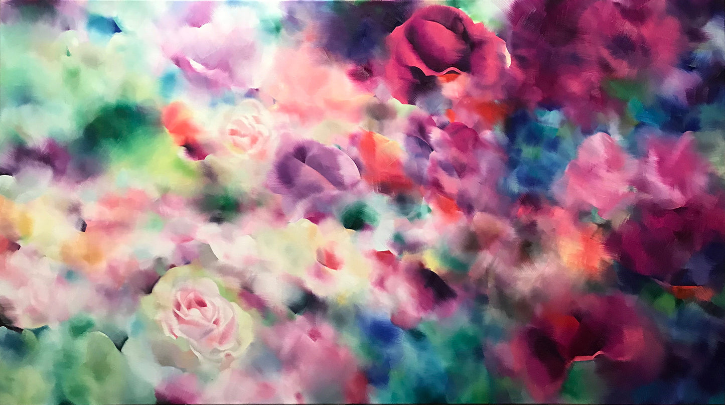 Funkelnde Amethystine und Sapphire, 2023, oil on canvas, 100 x 180 cm. / 39.3 x 70.8 in.