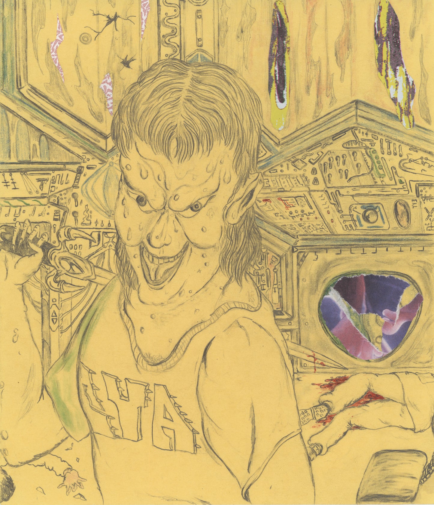Lab Partners Sacrificed, 2019, mixed media on paper, 7.31 x 8.5 in. / 21.59 x 18.5738 cm.