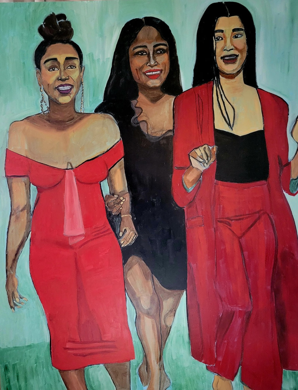 Ladies in Red, 2024, oil on canvas, 48 x 60 in. / 121.92 x 152.4 cm.