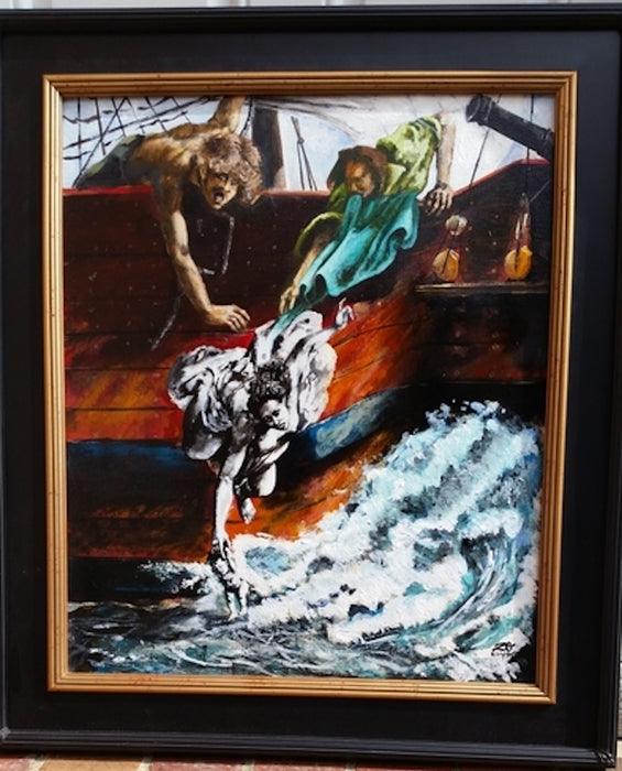 Leap to Freedom in The Middle Passage, 2019, acrylic, 24 x 18 in. / 60.96 x 45.72 cm.