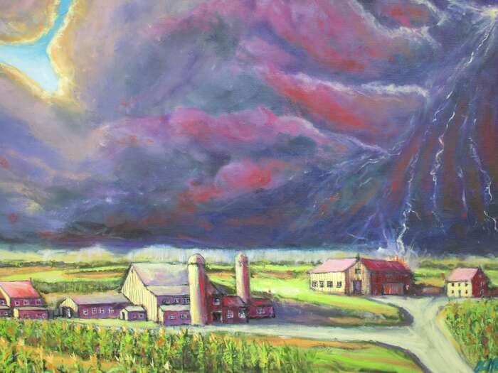 Lightening Strike, Lancaster County, PA, 2023, oil on canvas, 24 x 26 in. / 60.96 x 66.04 cm.