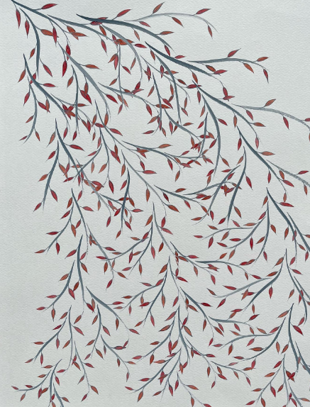 Cascading Leaves in Rose Tones, 2021, watercolor on watercolor paper, 18 x 24 in. / 45.72 x 60.96 cm.