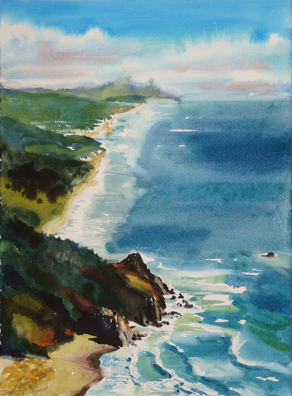 Long View from Cascade Head, 2023, watercolor on paper, 11 x 15 in. / 27.94 x 38.1 cm.