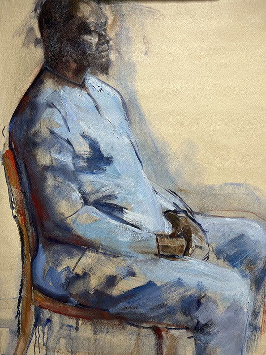 Man in Cerulean Blue, 2022, oil on canvas, 40 x 30 in. / 101.6 x 76.2 cm.