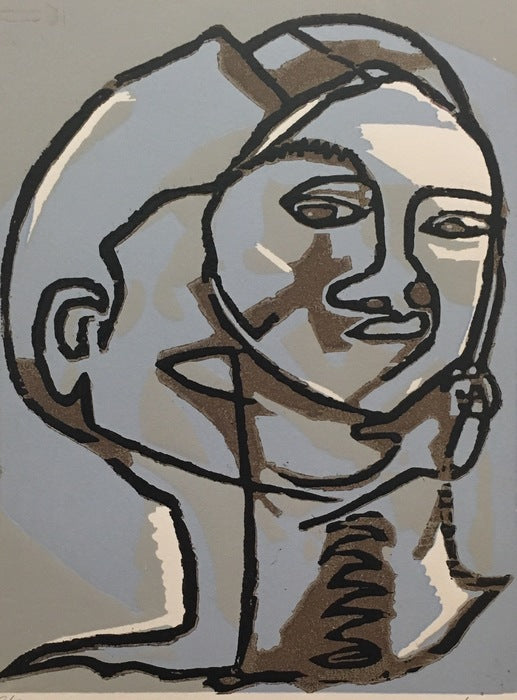 Masked, 2016, wood-cut relief print, 12 x 9 in. / 30.48 x 22.86 cm.