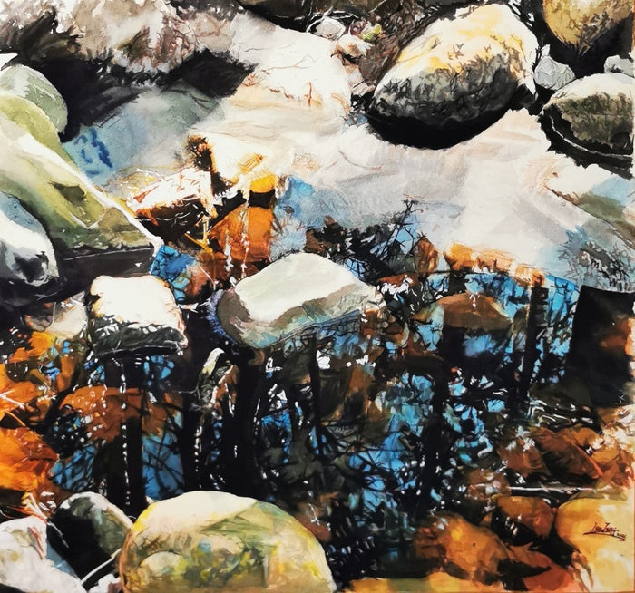 Melting Ice & Stone, 2021, watercolor on paper, 24.4 x 22.8 in. / 62 x 58 cm.
