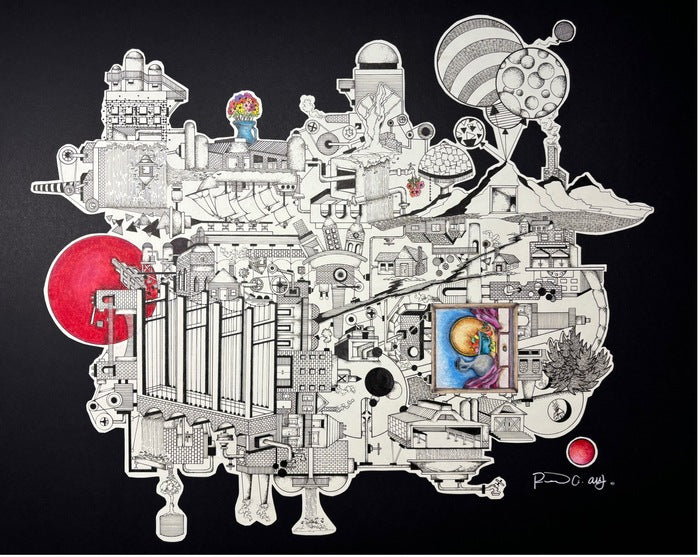 Menagerie No. 1, 2024, pen, ink and colored pencil, 16 x 20 in. / 40.64 x 50.8 cm.