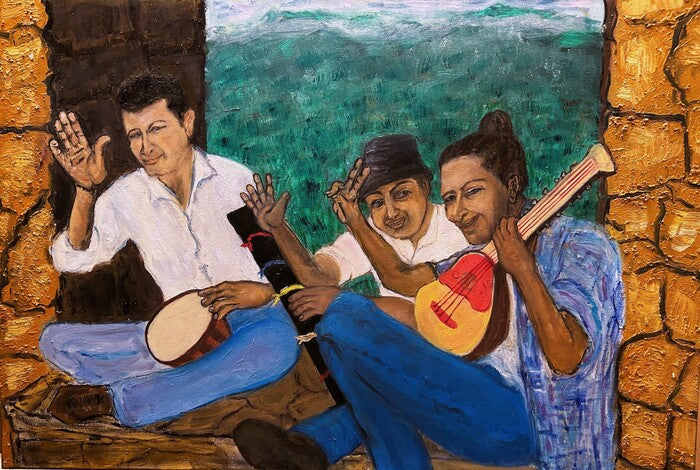 Modern Day Incas, 2020, oil on canvas, 24 x 36 in. / 60.96 x 91.44 cm.