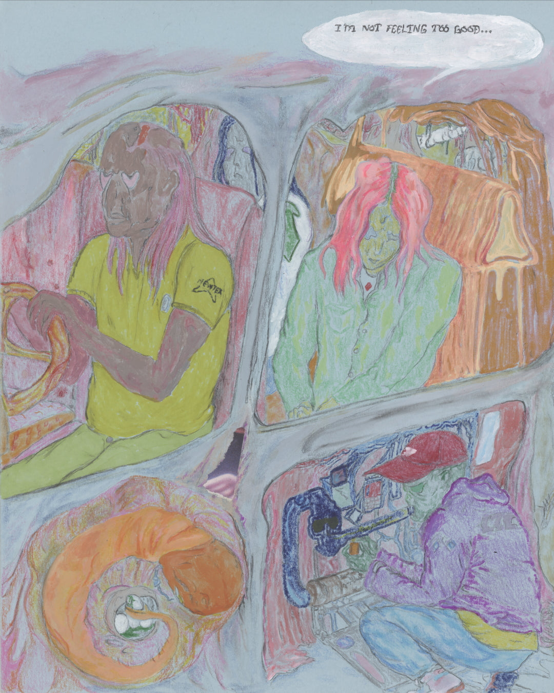 Motoring in the Shadow of Corpseworld, 2022, mixed media on paper, 11 x 8.5 in. / 27.94 x 21.59 cm.