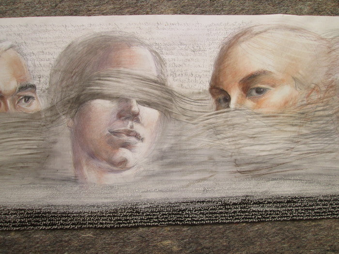 Mute Fear, 2020, charcoal ink, 16 x 10 in. / 40.64 x 25.4 cm.