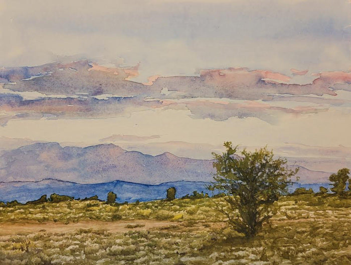 North from Albuquerque, 2022, watercolor on paper, 9 x 12 in. / 22.86 x 30.48 cm.