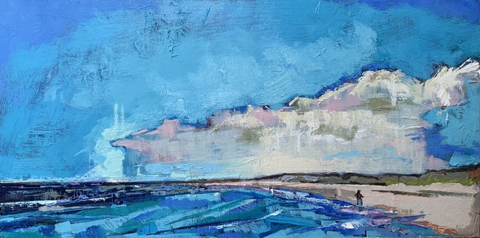 Overseas Thoughts…The Storm is Not Yet Over, 2021, oil on board, 12 x 24 in. / 30.48 x 60.96 cm.