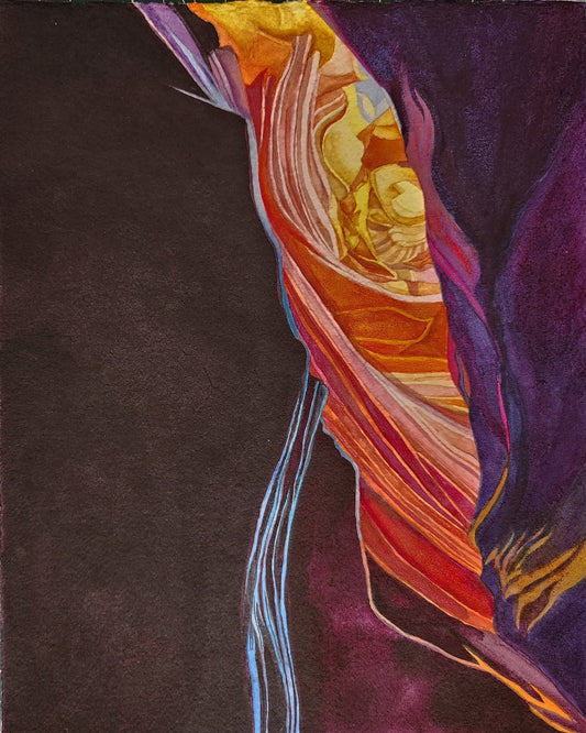 Peekaboo (Antelope Canyon Tribal Park), 2024, watercolor, 16 x 14 in. / 40.64 x 35.56 cm.