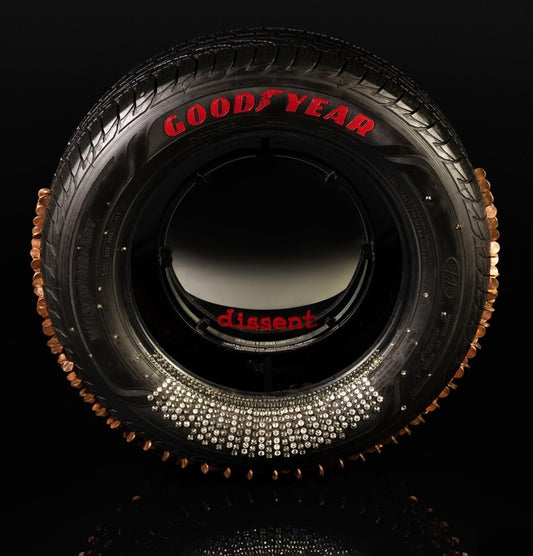 The Penny Test - Ledbetter v Goodyear, 2020, mixed media, 28 x 28 x 10 in. / 71.12 x 71.12 x 25.4 cm.