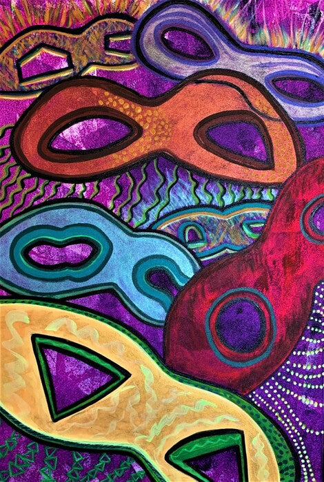 Pick your Mask!, 2021, acrylic on canvas, 36 x 24 in. / 91.44 x 60.96 cm.