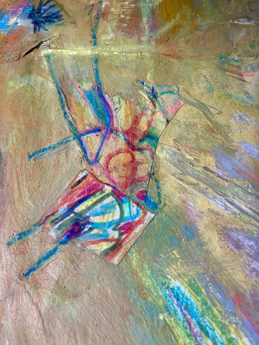 Cave Painting Icurus with a Red Bull, 2024, mixed media on paper, 17 x 14 in. / 43.18 x 35.56 cm.