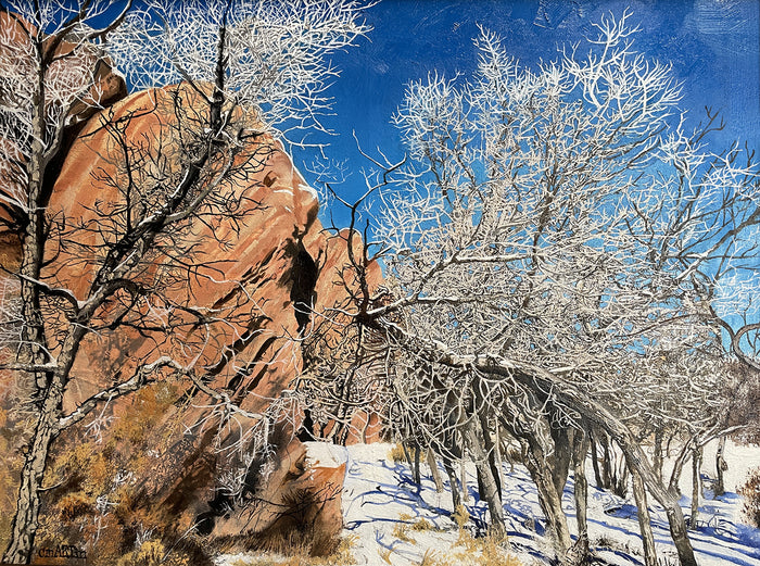 Red Rocks and White Lace, 2023, oil on canvas, 18 x 24 in. / 45.72 x 60.96 cm.