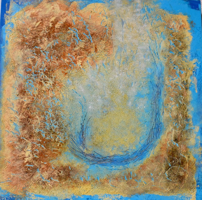 Release 3 / Joy, 2021, mixed media on wood panel, 16 x 16 in. / 40.64 x 40.64 cm.