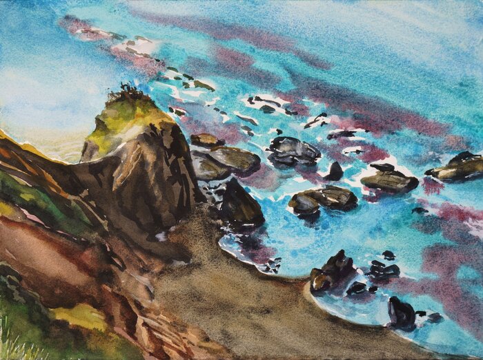 Rocks below God's Thumb, 2023, watercolor on paper, 11 x 15 in. / 27.94 x 38.1 cm.