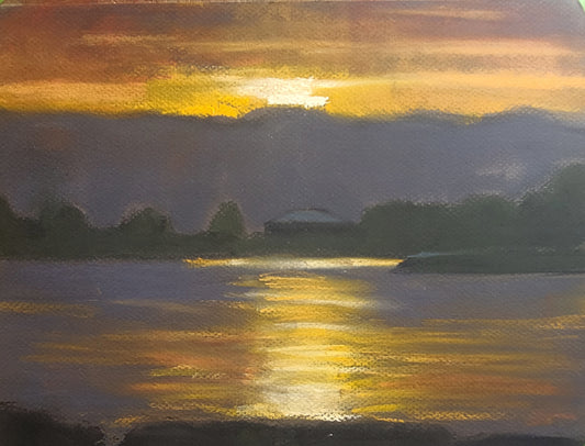 Sunrise Oakland, 2023, chalk pastel on paper, 9 x 12 in. / 22.86 x 30.48 cm.