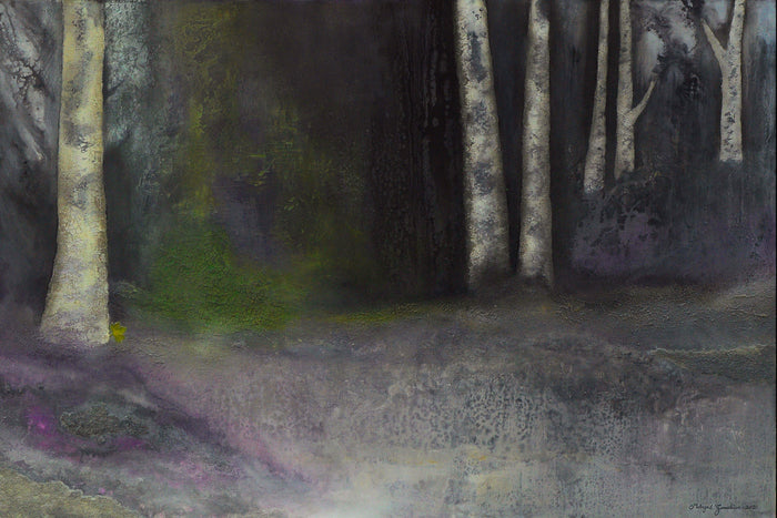Survival, 2020, mixed media on canvas with gold leaf on edges, 48 x 72 in. / 121.92 x 182.8 cm.