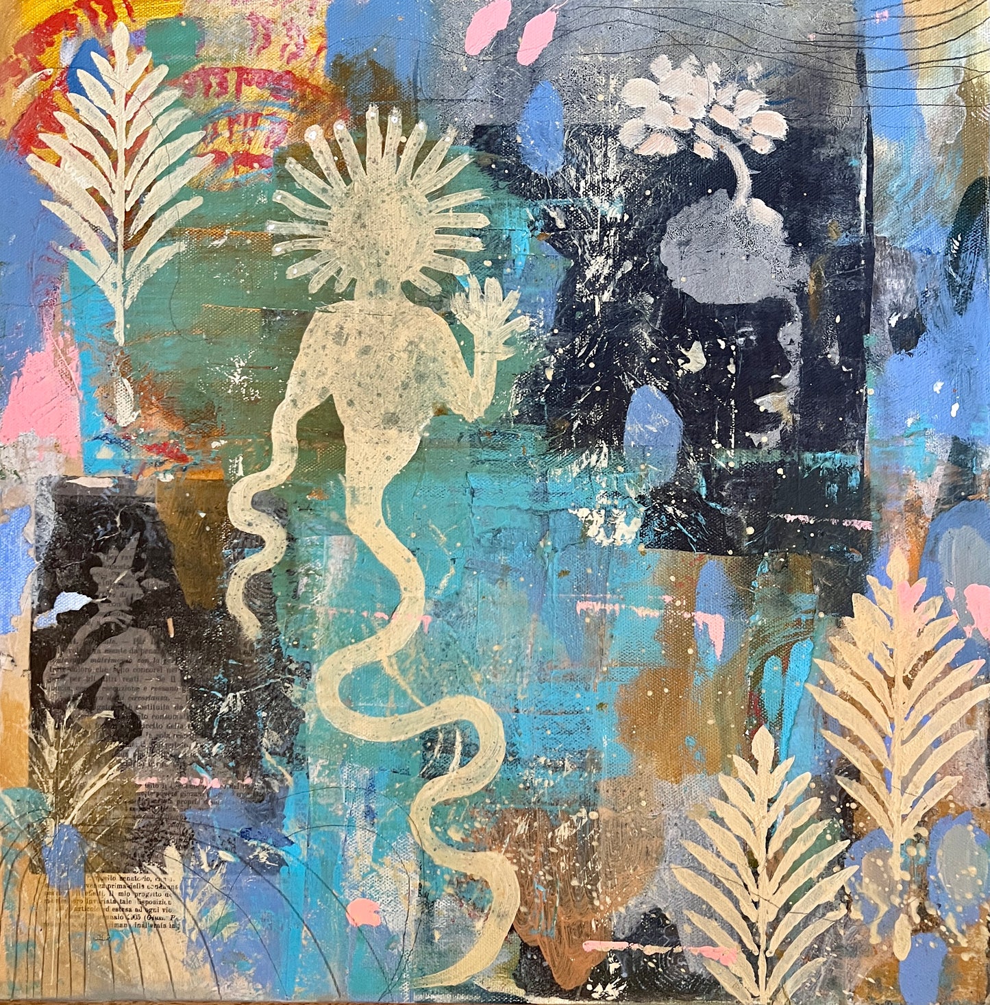 The Memory of Your Frozen Sleep, 2024, acrylic/collage, 18 x 18 in. / 45.72 x 45.72 cm.