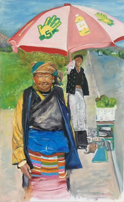 Tibetan Watermelon Vendors, 2021, oil on canvas, 40 x 30 in. / 101.6 x 76.2 cm.