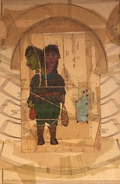 Fractured Fairy Tale: Twins, 2020, mixed media, 36 x 24 in. / 91.44 x 60.96 cm.