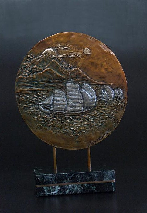 Yatsushiro Sea Relief, bronze, 10 x 10 in. / 25.4 x 25.4 cm.