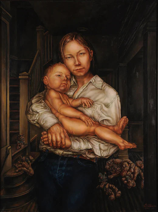 Motherhood, Allen Capriotti, 2002, oil on linen, 48 x 36 in. / 121.92 x 91.44 cm.