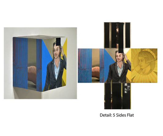 Constructing of the Self, Marisa Andropolis, 2021, oil on canvassed wood, 9.5 x 7.25 x 7.25 in. / 24.13 x 18.41 x 18.41 cm.