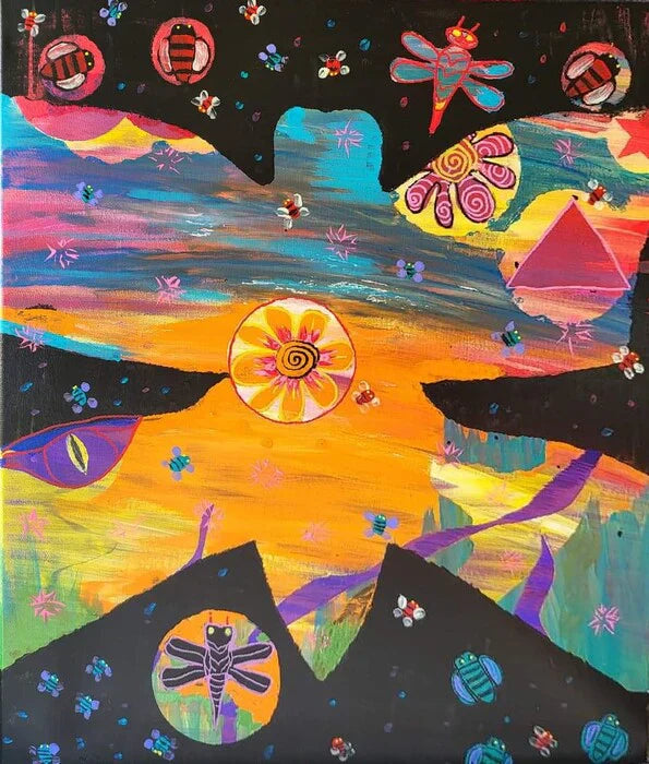 NIGHTS DRAGOONS, Kat Solares, 2022, acrylic on canvas, 30 x 22 in. / 76.2 x 55.88 cm.