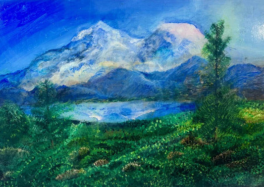 Azure Mirror of Shasta’s Calm, Skyler Solondz, 2025, acrylic on stretched canvas, 36 x 24 in. / 91.44 x 60.96 cm.