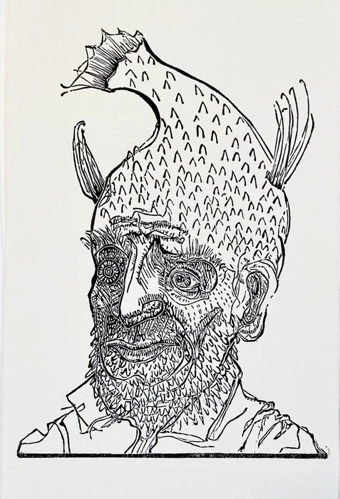 Fish Dream 14, David Moyer, 2025, wood engraving, 5 x 7 in. / 12.7 x 17.78 cm.