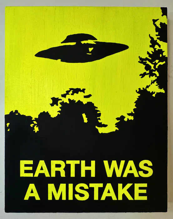 Earth Was A Mistake, Rick Fitzgerald, 2025, spray paint and acrylic on canvas, 14 x 18 in. / 35.56 x 45.72 cm.