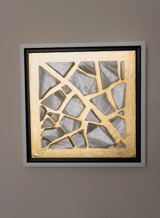 Gold Standard IV, Olga Bulava, 2026, gold leaf on plaster, 8 x 8 in. / 20.32 x 20.32 cm.