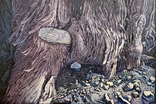 Funny Tree, Derek Bigard, 2023, acrylic on board, 30 x 40 in. / 76.2 x 101.6 cm.