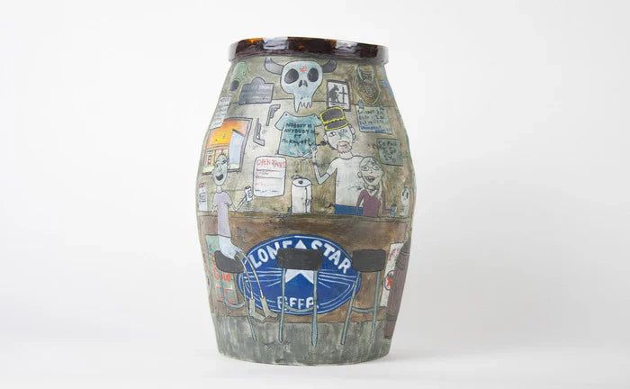 Nobody is Anybody at Pete's: Ft. McKavett, TX, Jordan Stanford, 2025, porcelain, 13 x 11 x 11 in. / 33.02 x 27.94 x 27.94 cm.