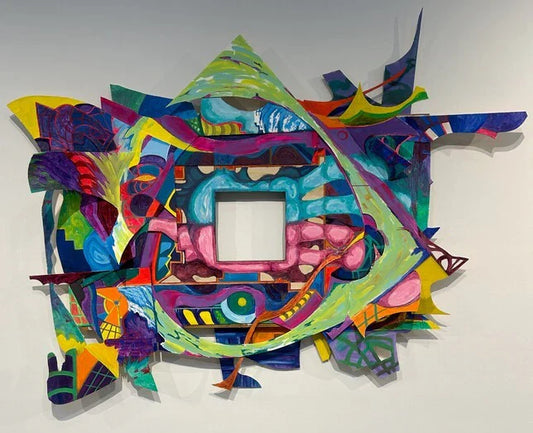 Warped Perspective, Zachary Mahloch, 2024, acrylic on wood panel, 4.5 x 6.5 ft. / 54 x 78 cm.