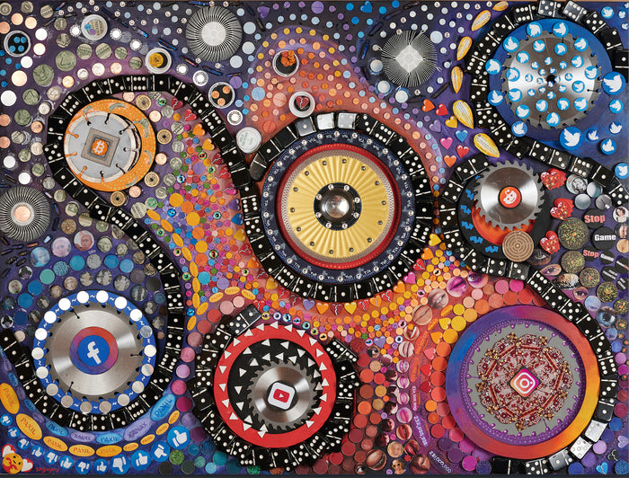 Constellations: Seven Social Sisters and the Big Dipper, Stacey Gregory, 2021, mixed media, 36 x 40 in. / 91.44 x 101.6 cm.