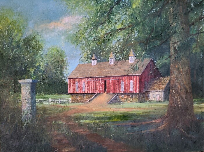 Crabil Farm, Thomas Harwood, 2023, watercolor on paper, 22 x 30 in. / 55.88 x 76.2 cm.