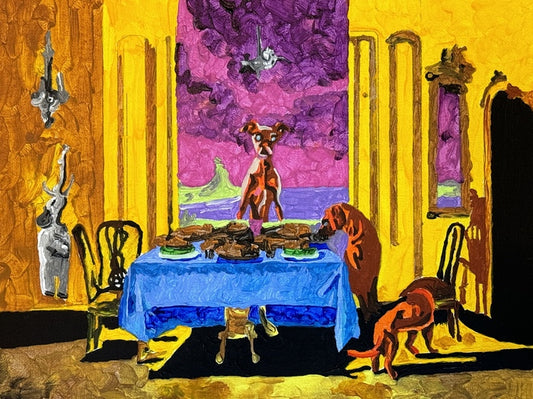 Dinner by Moonlight, Timothy Colomer, 2023, acrylic, 9 x 12 in. / 22.86 x 30.48 cm.