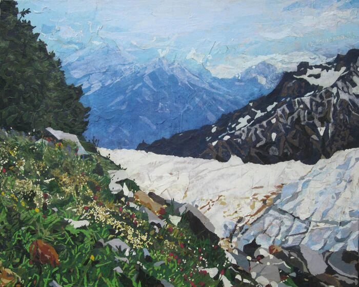 Climbing Mt. Rainier, Leah Tomaino, 2012, mixed media on canvas, 24 x 30 in. / 60.96 x 76.2 cm.