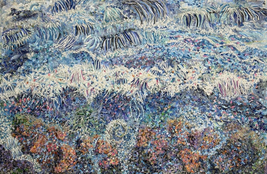 Every Little Thing - Salvage Series, Charlene Moy, 2023, mixed media, 24 x 36 in. / 60.96 x 91.44 cm.