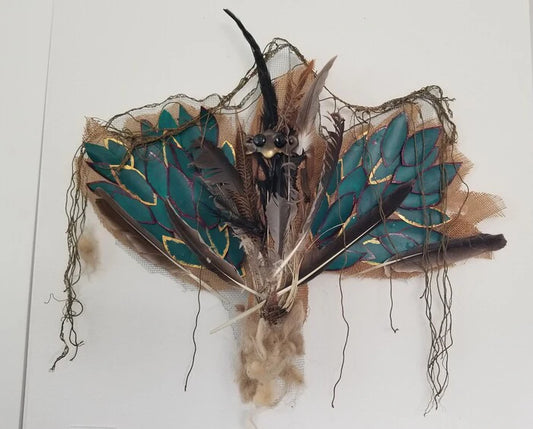 Moth Rising from the Ashes, Vivienne Riggio, 2023, sculpture, 21 x 27 x 5 in. / 53.34 x 68.58 x 12.7 cm.